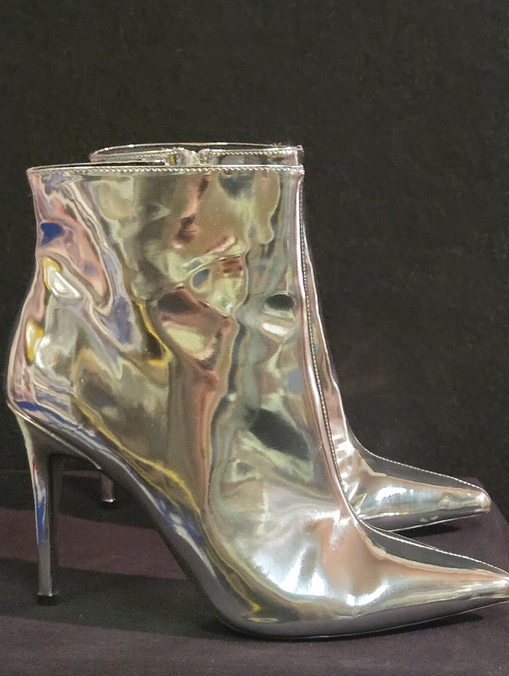 Wild Pair Metallic Silver Pointed Toe Ankle Boots
